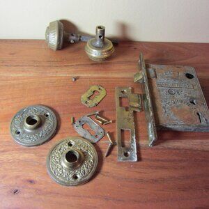 antique brass door hardware mortise knobs etc Corbin March 1 1870 (H259)